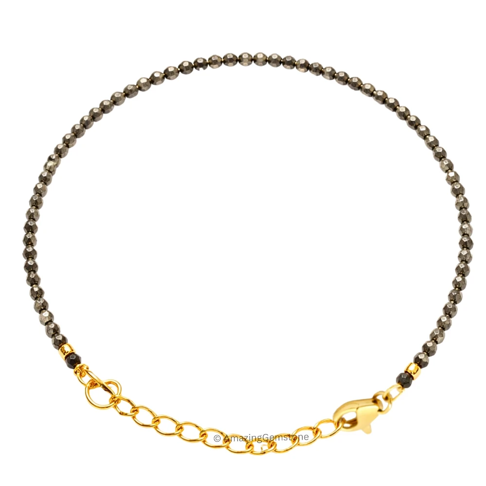 Pyrite Crystal Bracelet - 2mm Faceted Bead (Gold)