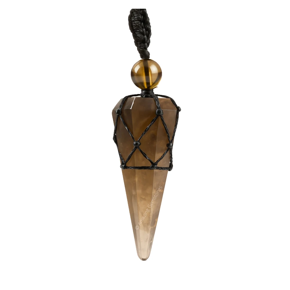 Smoky Quartz Pendulum Pendant Necklace (Macrame)