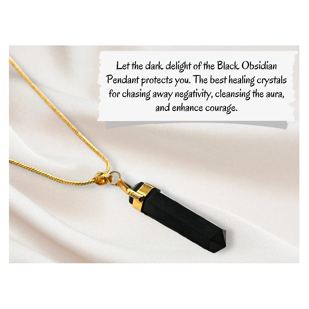 Black Obsidian Necklace - Double Point Pencil (Gold)