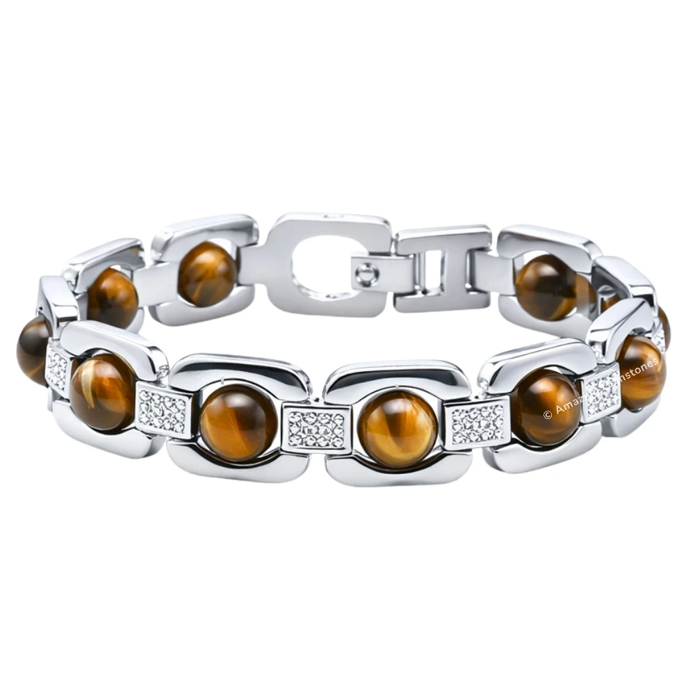Tiger Eye Bracelet - Premium Silver Chain