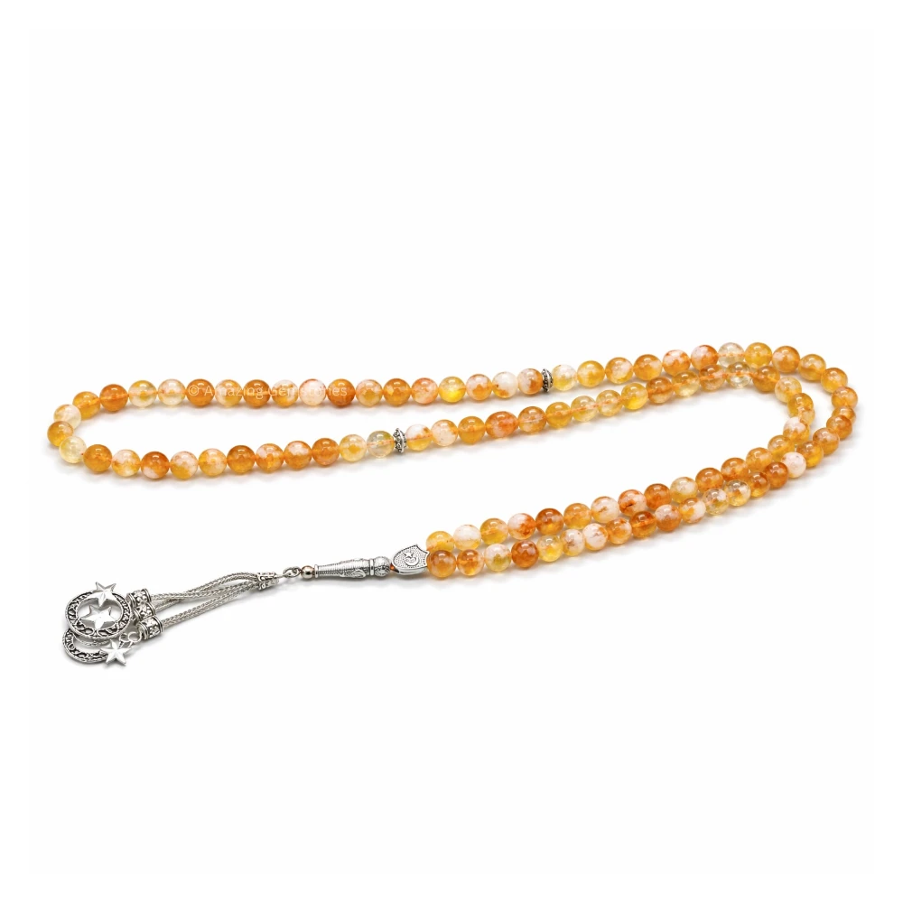 Natural Citrine Crystal Tasbeeh Sibha Prayer Beads (Silver)