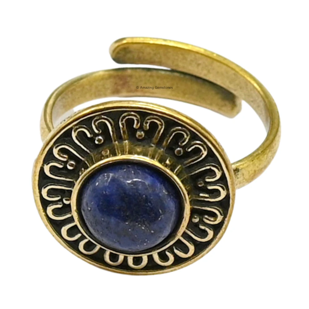 Lapis Lazuli Crystal Bead Ring (Gold)