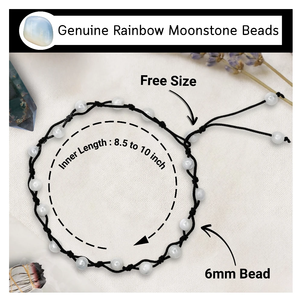 Rainbow Moonstone Anklet (Hand Knotted)