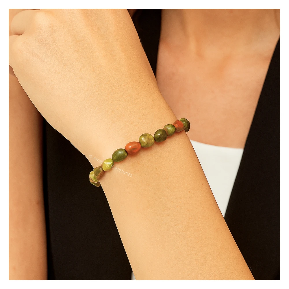 Unakite Tumbled Stone Bracelet (Stretchable)