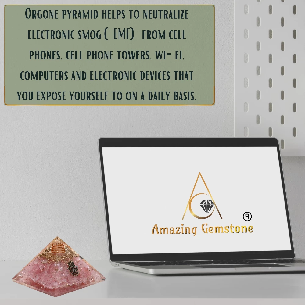 Rose Quartz Orgone Pyramid - Hamsa