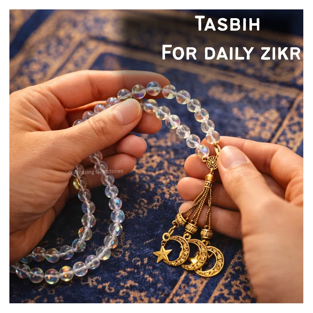 White Mermaid Tasbeeh Sibha Prayer Beads (Gold)