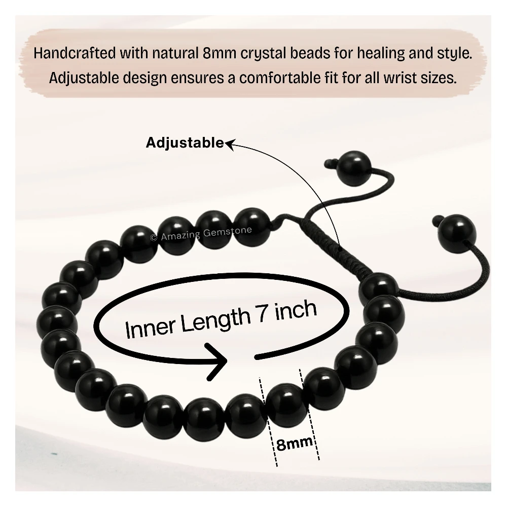 Black Banded Agate Bracelet (Adjustable)