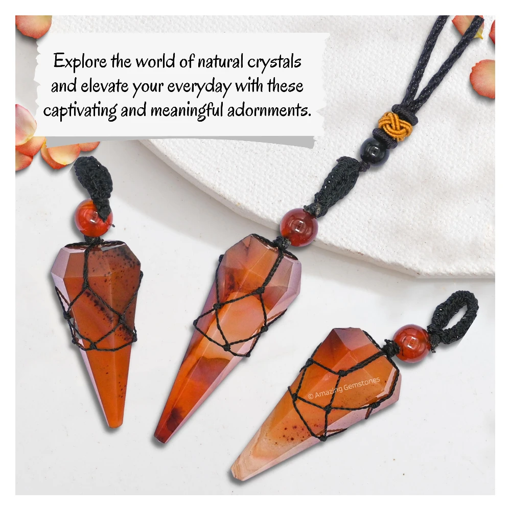 Carnelian Pendulum Pendant Necklace (Macrame)
