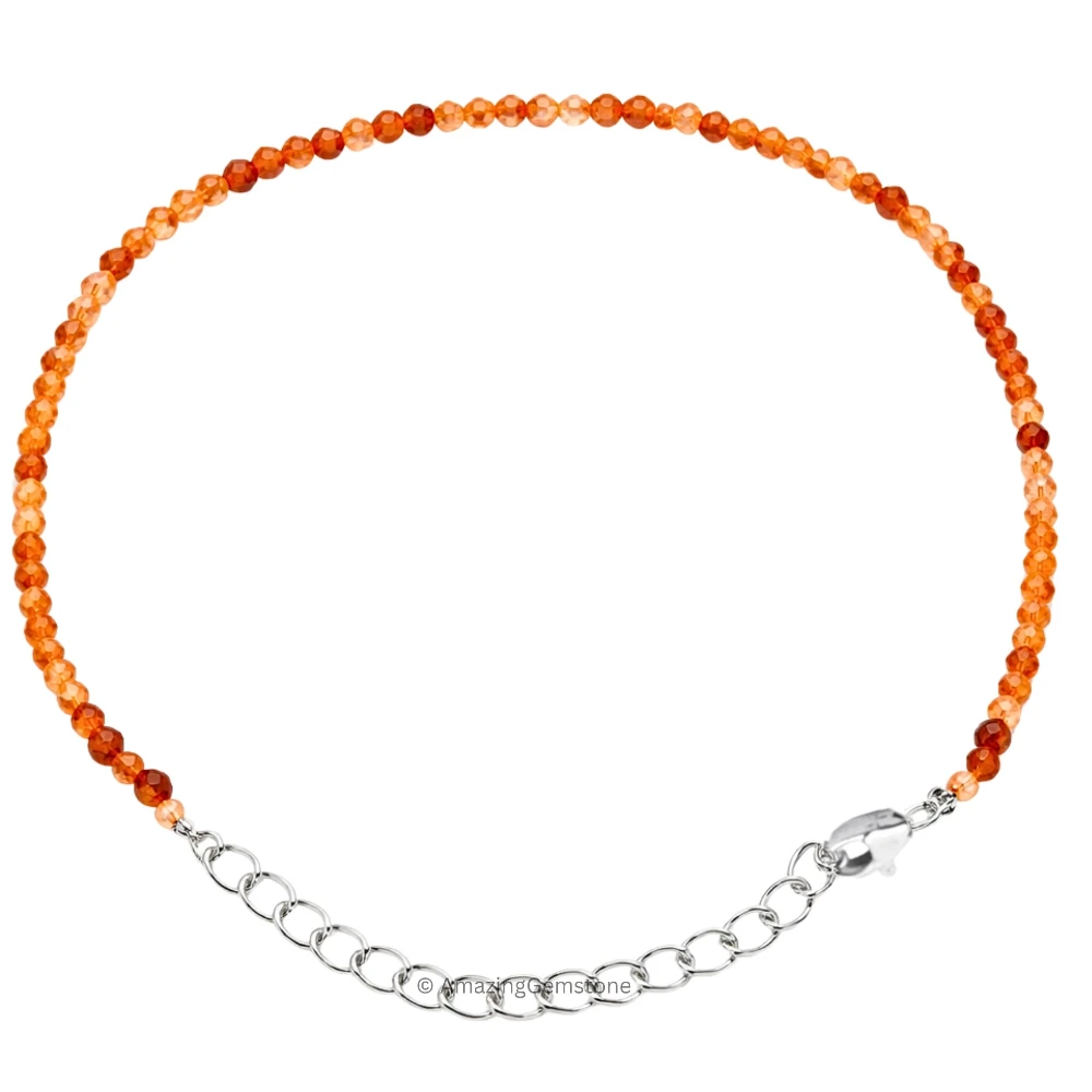 Orange Rutilated Quartz Crystal Bracelet - 2mm Faceted Bead (Silver)