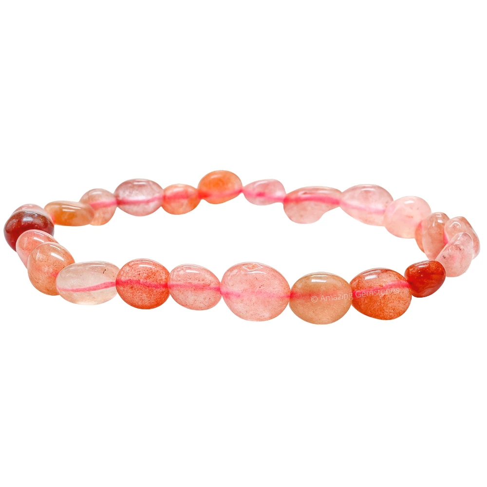 Strawberry Quartz Tumbled Stone Bracelet (Stretchable)