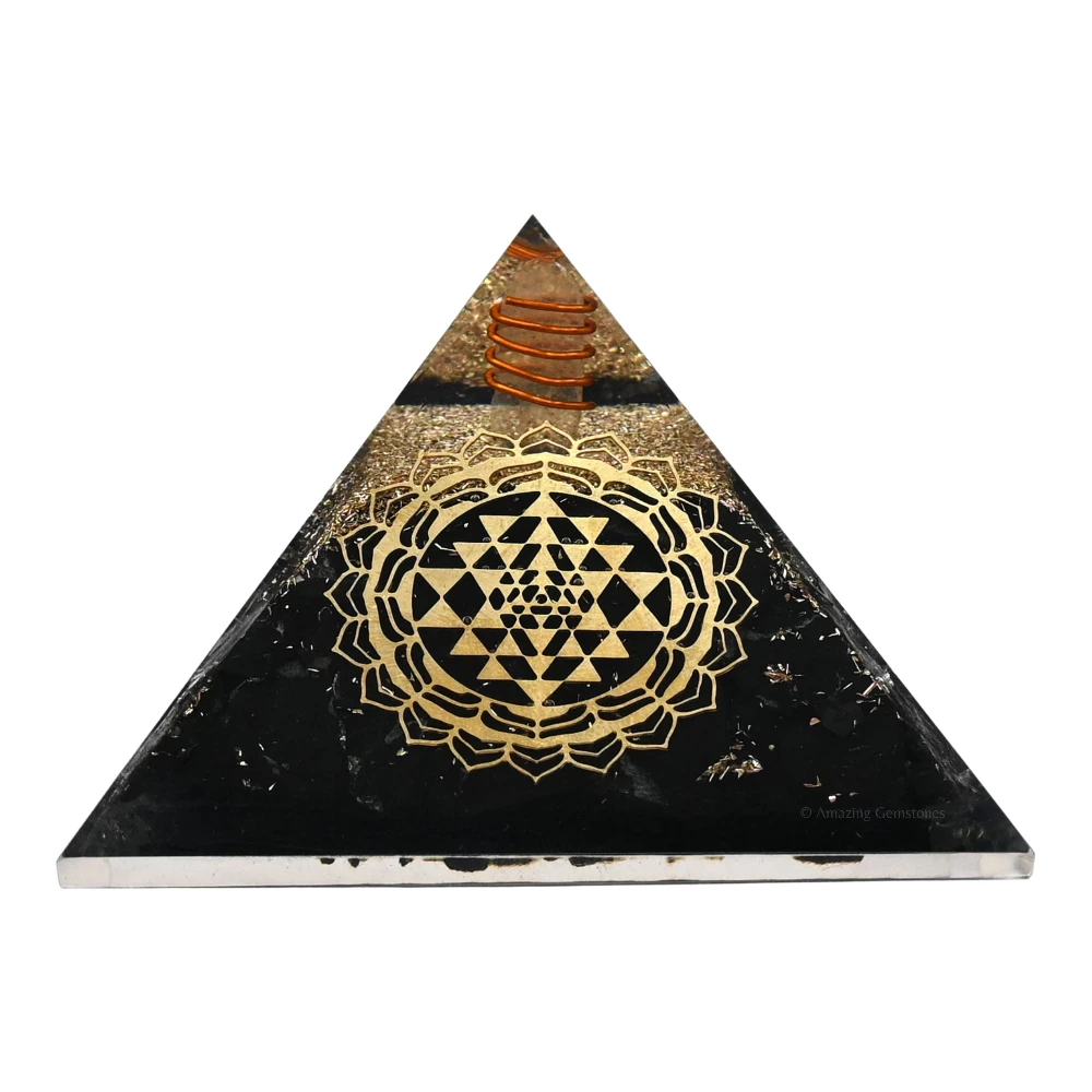 Shungite Orgone Pyramid - Round Sri Yantra