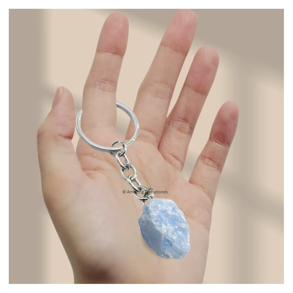 Blue Calcite Keychain Keys Holder (Raw)