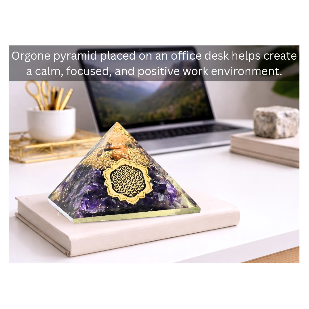Amethyst Orgone Pyramid - Lotus Flower of Life