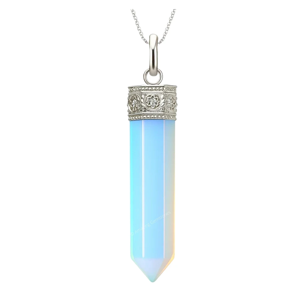 Opalite Necklace - Pencil Point (Silver)