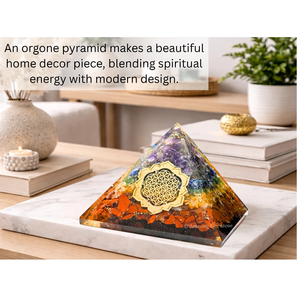 Natural Chakra Orgone Pyramid - Lotus Flower of Life