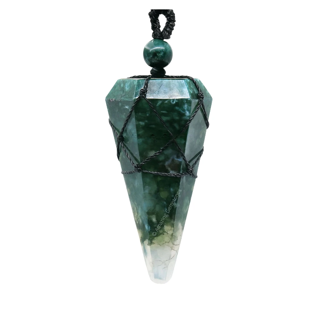 Moss Agate Pendulum Pendant Necklace (Macrame)