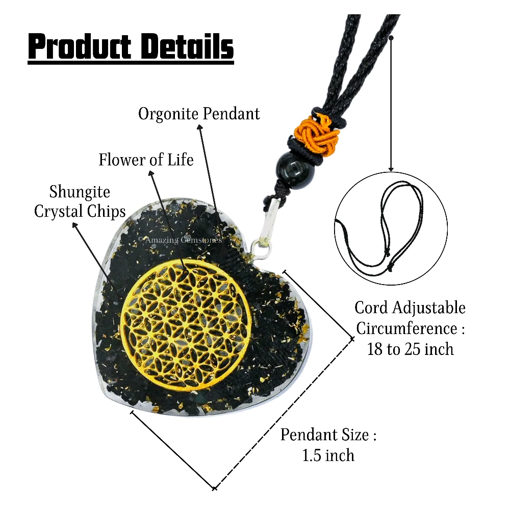 Shungite Necklace - Flower of Life (Heart)
