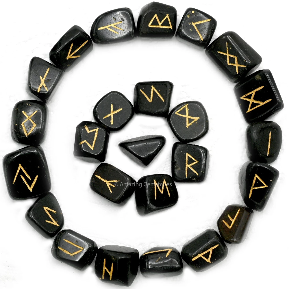 Black Tourmaline Rune Stones Set