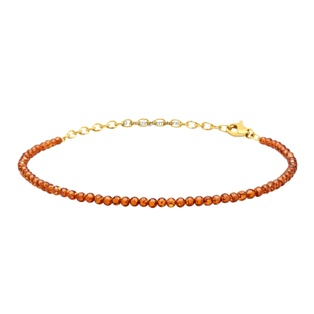 Hessonite Garnet Crystal Bracelet - 2mm Faceted Bead (Gold)