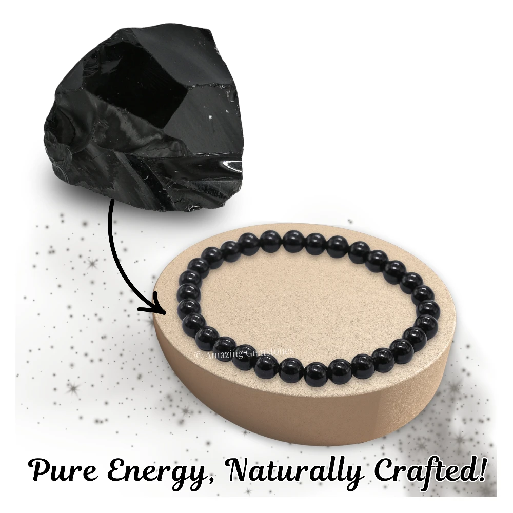 Black Obsidian Healing Crystal Bracelets - 6mm Beads