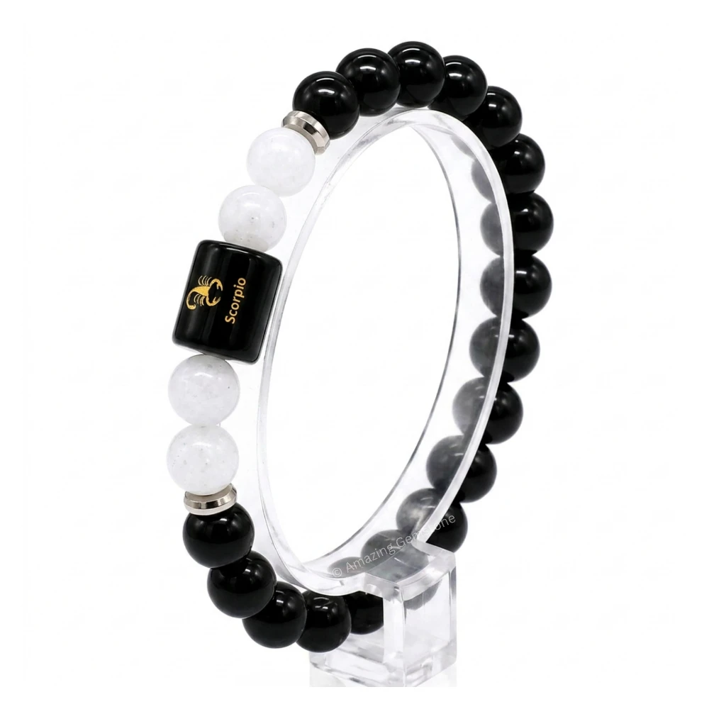 Scorpio Birthstone Bracelet - Black Obsidian & Milky Quartz