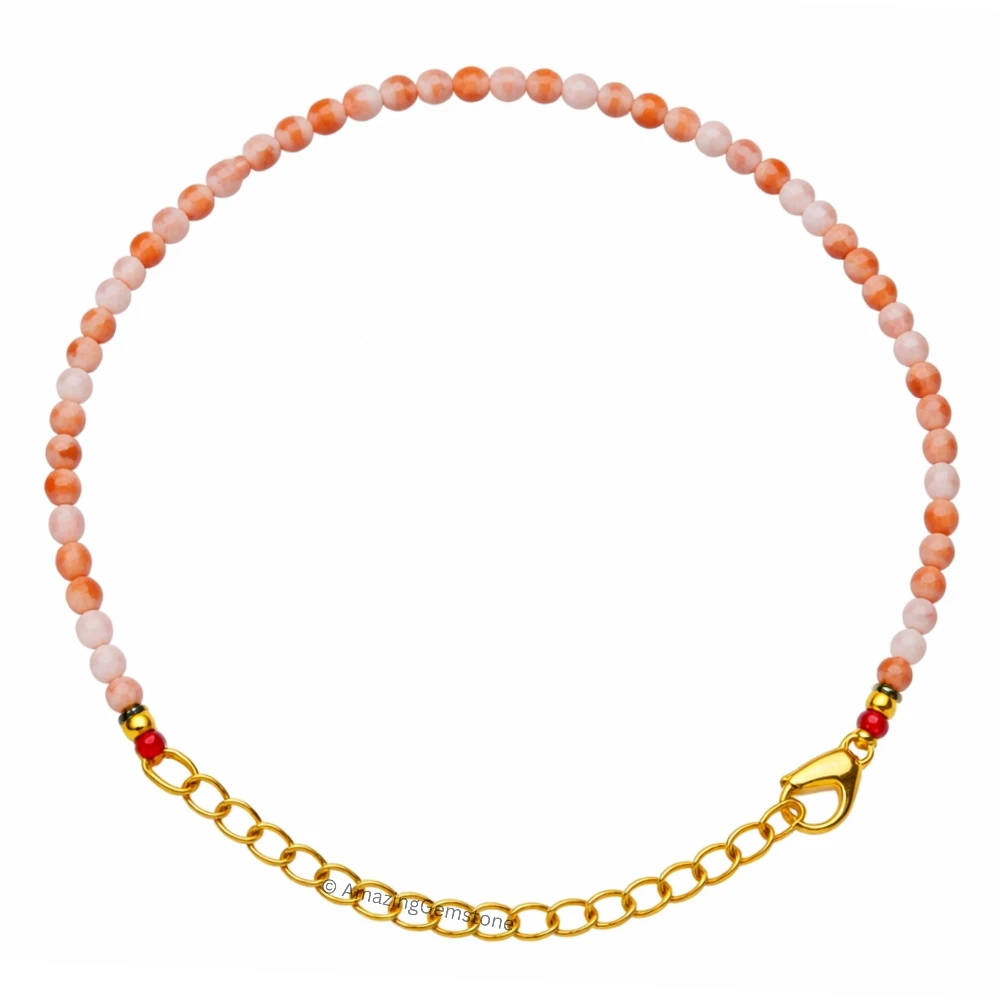 Orange Howlite Crystal Bracelet - 2mm Faceted Bead (Gold)