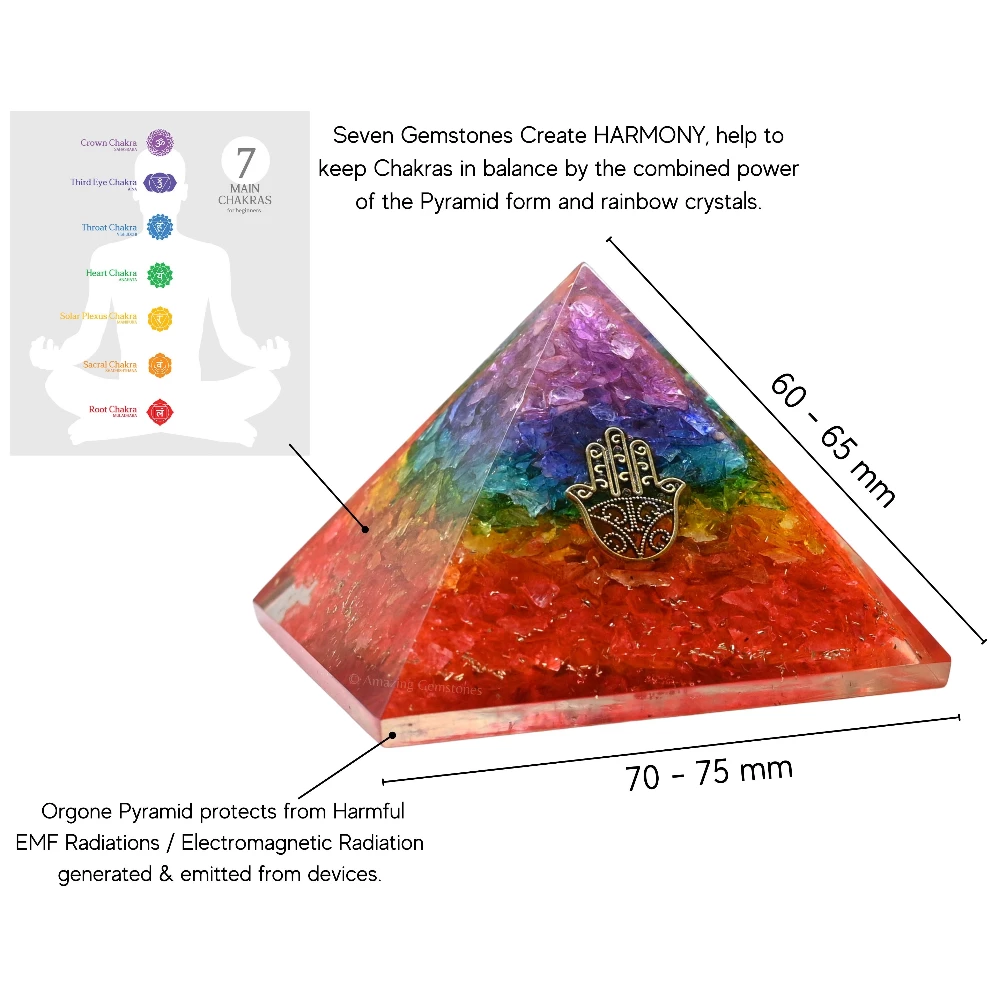 Chakra Onyx Orgone Pyramid - Hamsa
