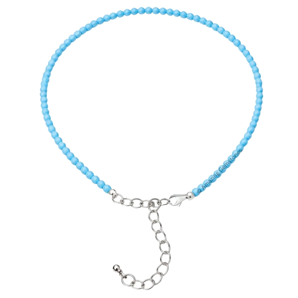 Turquoise Howlite Crystal Anklet - 2mm Faceted Bead (Silver)
