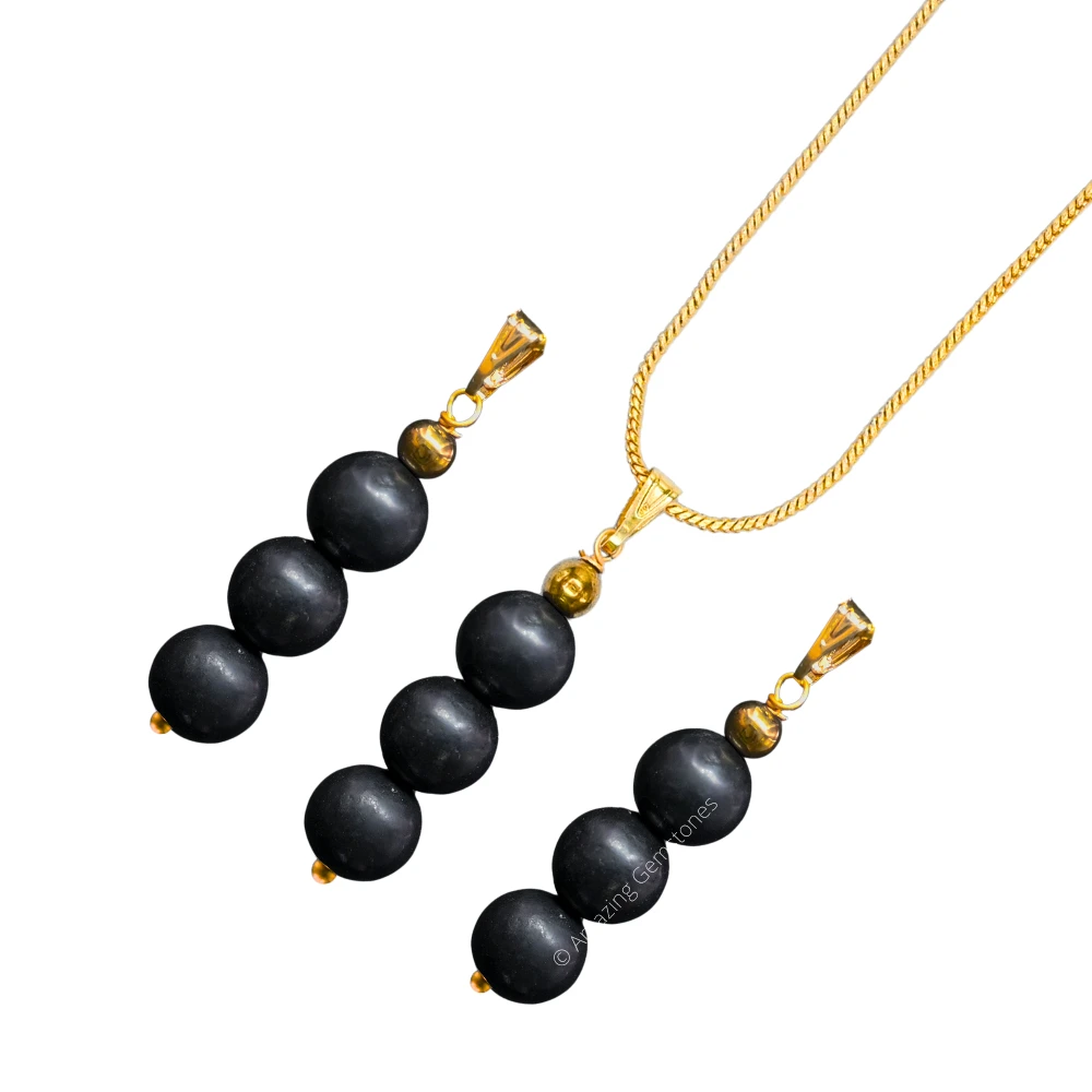 Shungite Bead Pendant (Gold)
