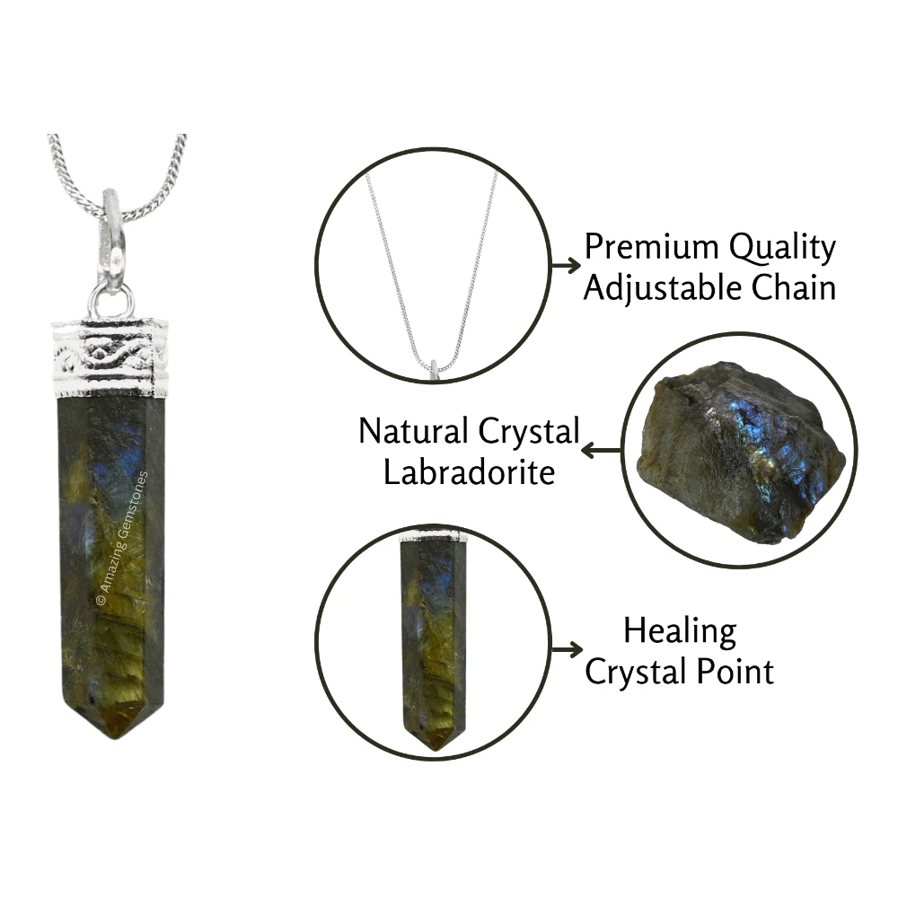 Labradorite Necklace - Pencil Point (Silver)