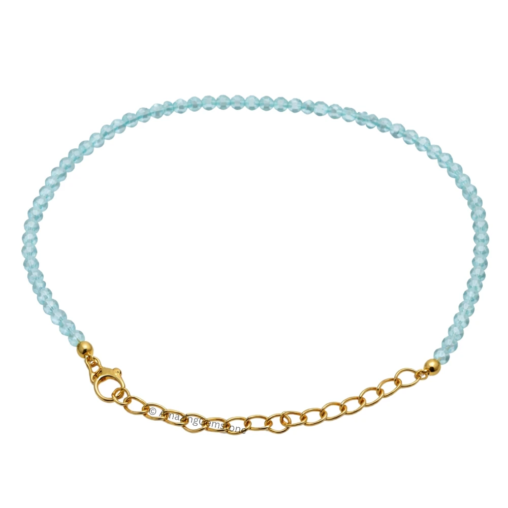 Green Chalcedony Crystal Bracelet - 2mm Faceted Bead (Gold)