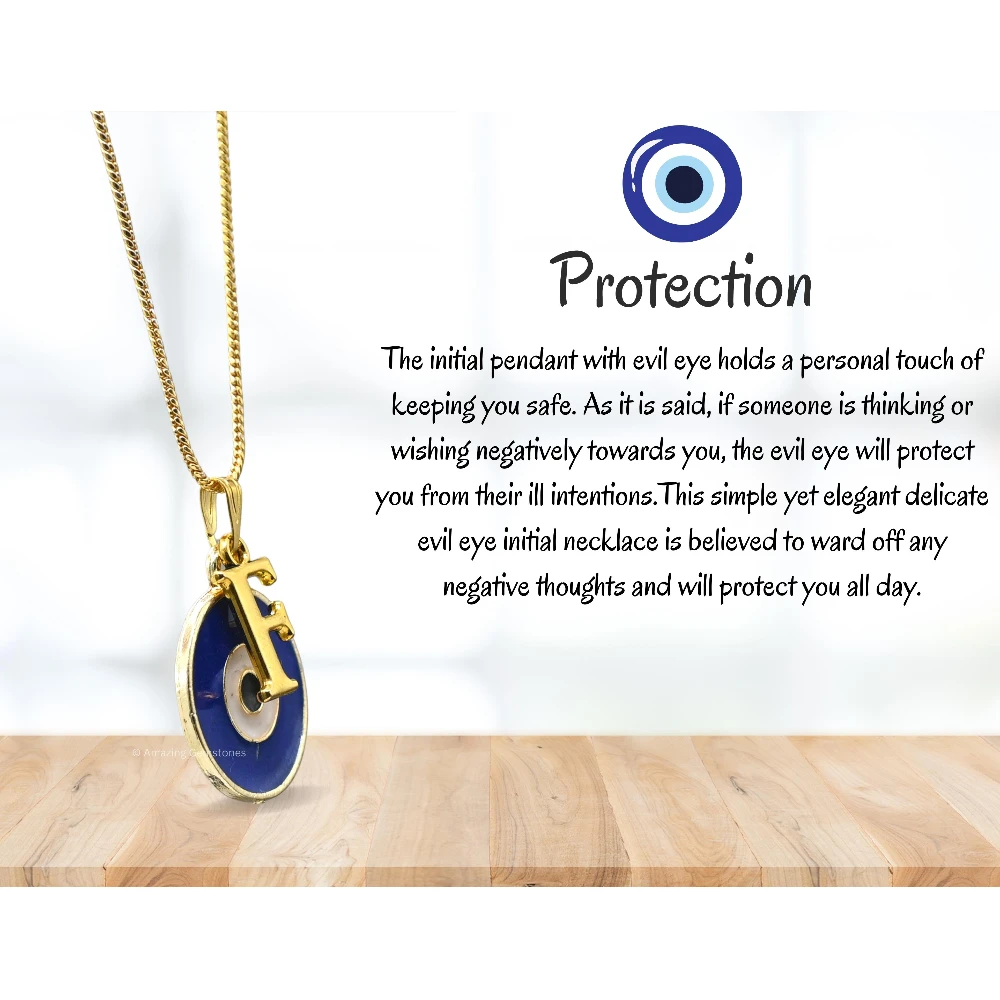 Evil Eye Pendant Necklace with F Initial