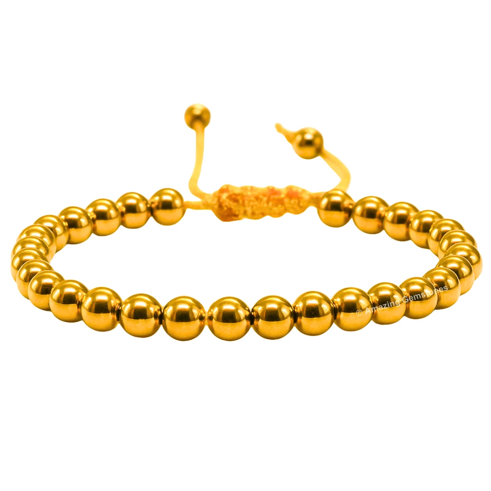 Golden Hematite Healing Crystal Bracelets - 6mm Beads (Adjustable)
