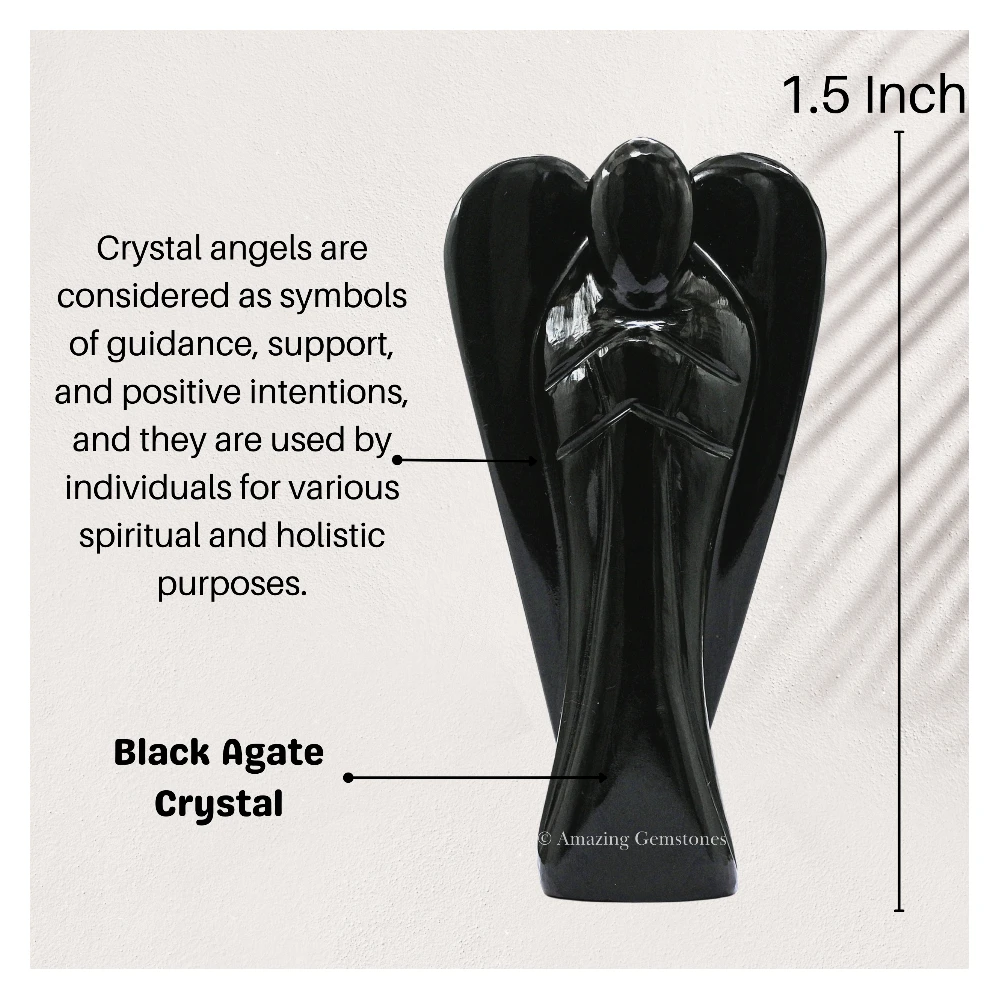 Black Agate Angel Figurine (1.5 Inch)