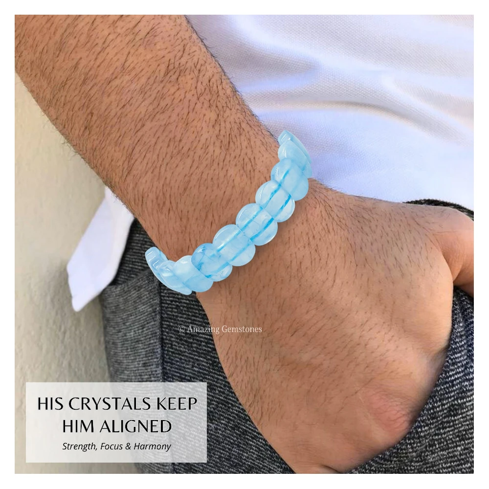 Aquamarine Onyx Faceted Bracelet - Oval Stone