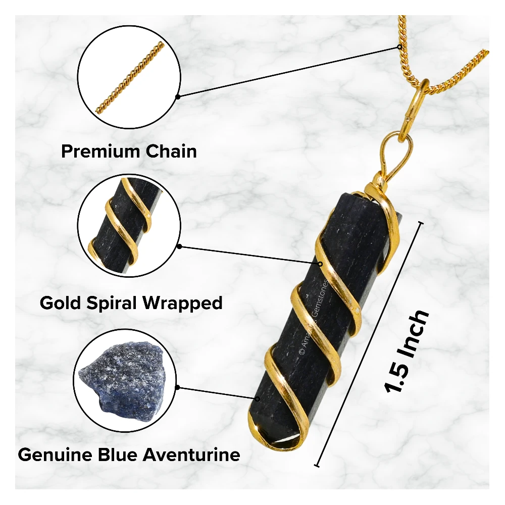 Blue Aventurine Necklace - Spiral Pencil Point (Gold)