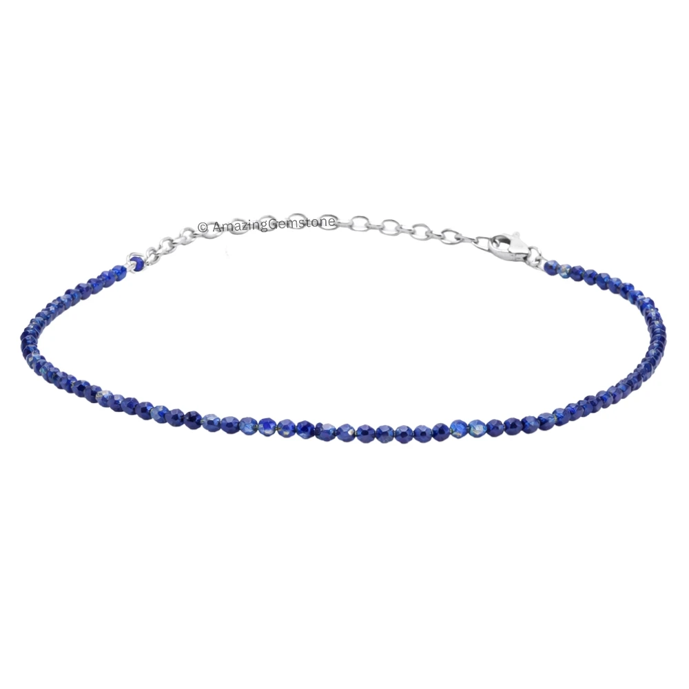 Lapis Lazuli Crystal Bracelet - 2mm Faceted Bead (Silver)