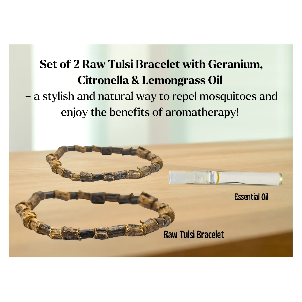 Raw Tulsi Mosquito Repellent Bracelet Set with Essential Oil (Pack of 2, Adult)