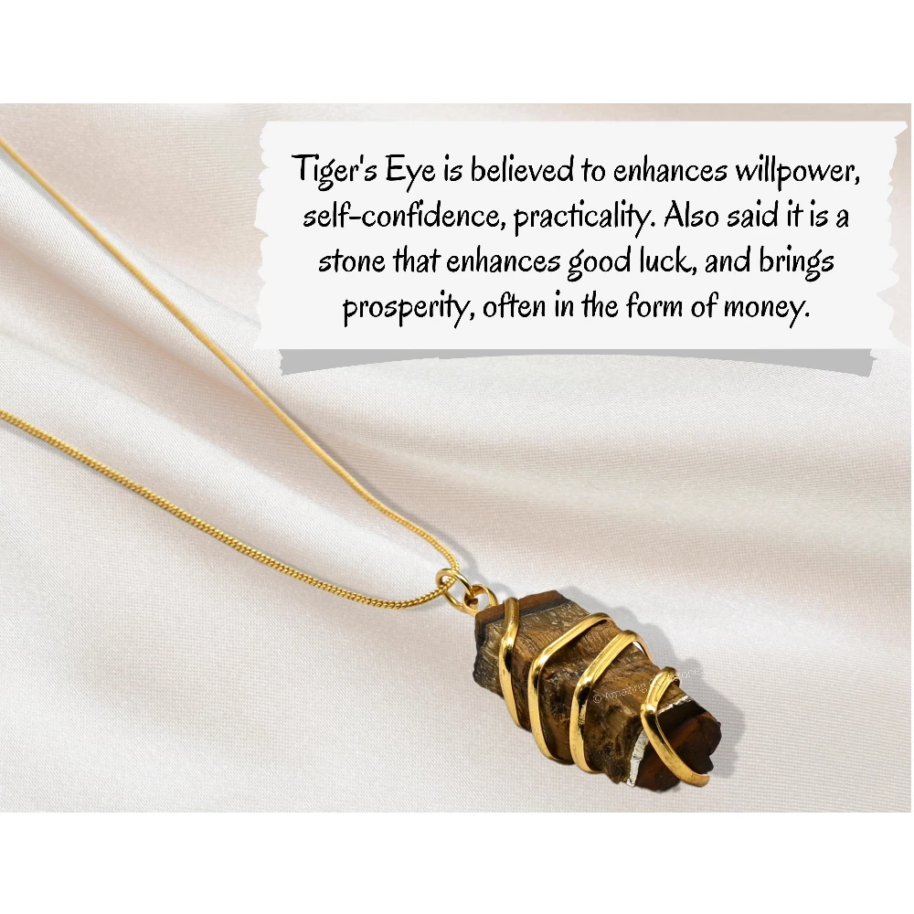 Tiger Eye Necklace - Raw Crystal (Gold)