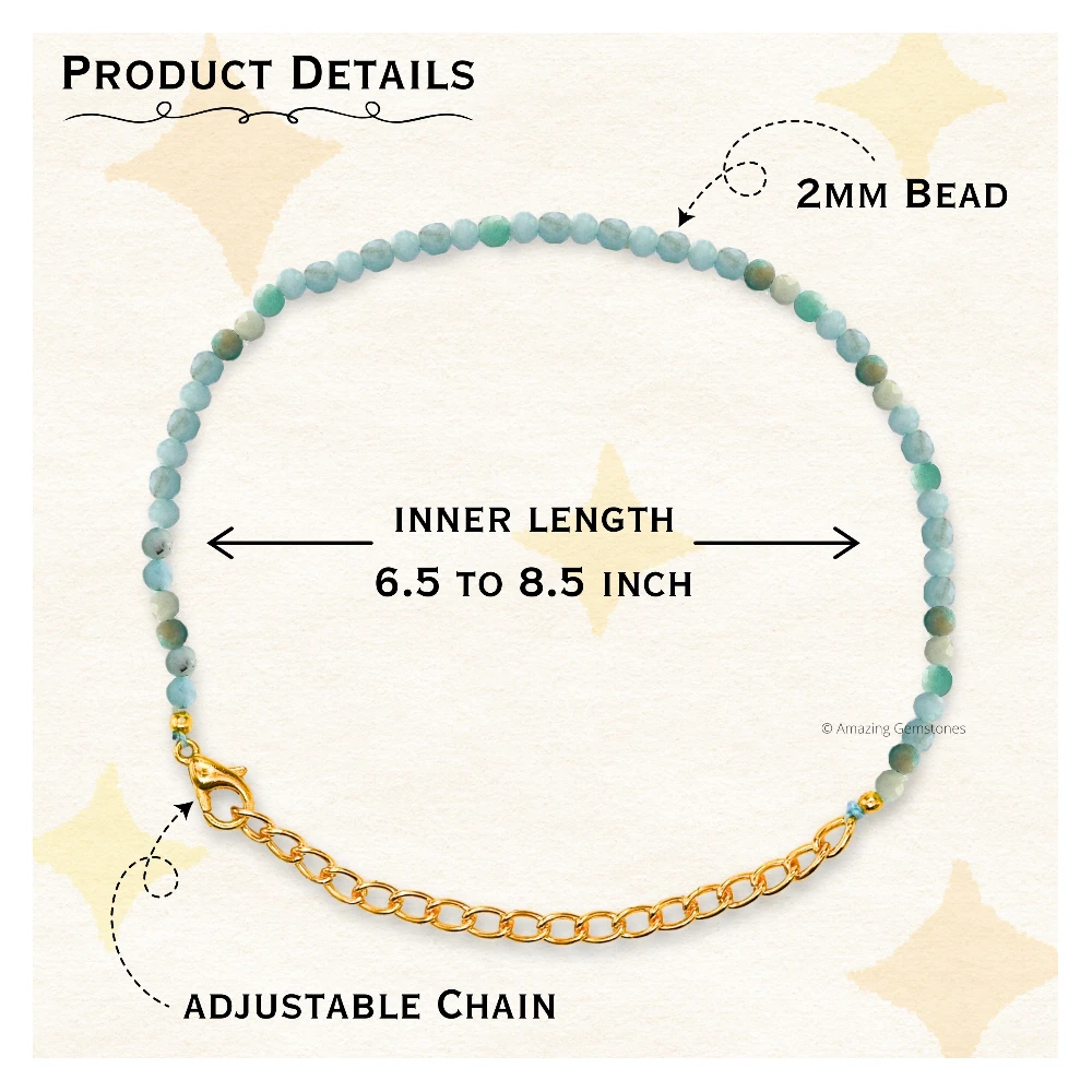 Amazonite Crystal Bracelet - 2mm Faceted Bead (Gold)