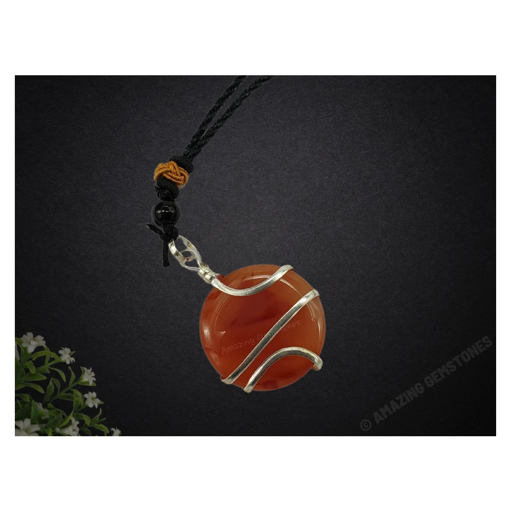 Carnelian Necklace - Spiral Disc (Silver)