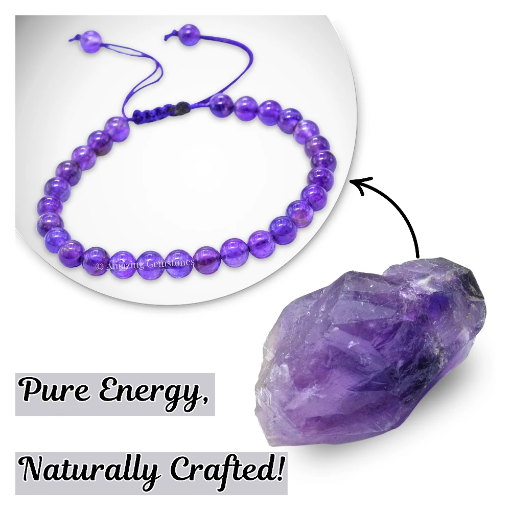 Amethyst Healing Crystal Bracelets - 6mm Beads (Adjustable)
