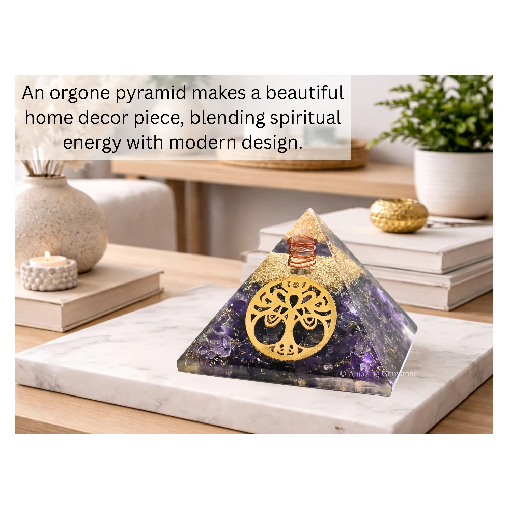 Amethyst Orgone Pyramid - Vintage Tree of Life