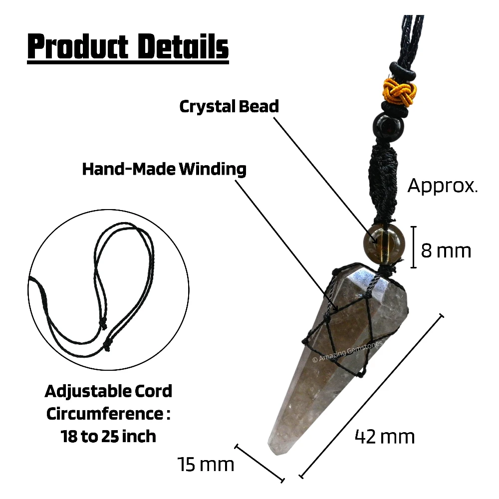 Smoky Quartz Pendulum Pendant Necklace (Macrame)