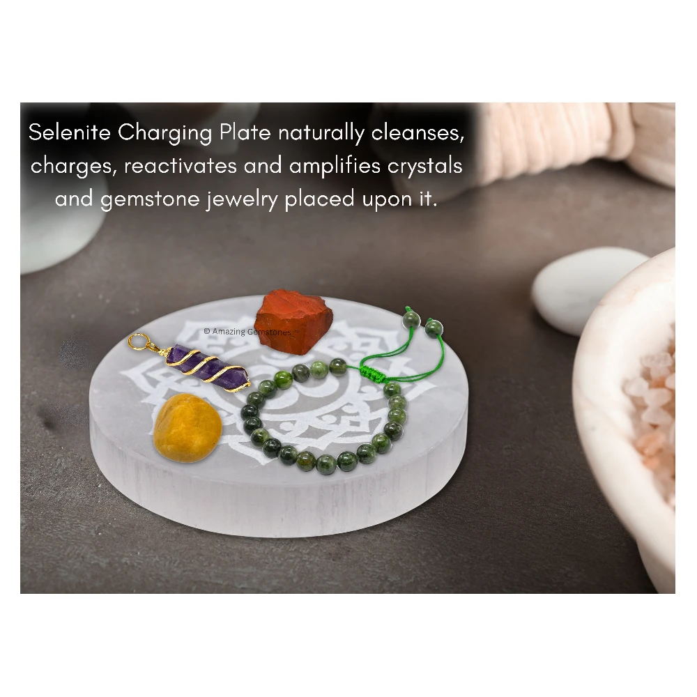 Selenite Charging Plate for Crystals - Om FOL (4 Inch)