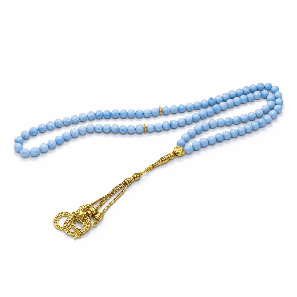 Angelite Crystal Tasbeeh Sibha Prayer Beads (Gold)