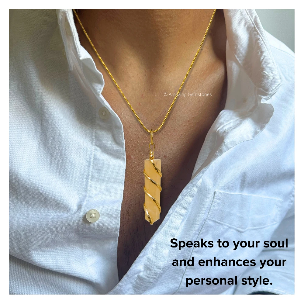 Yellow Aventurine Necklace - Spiral Pencil Point (Gold)