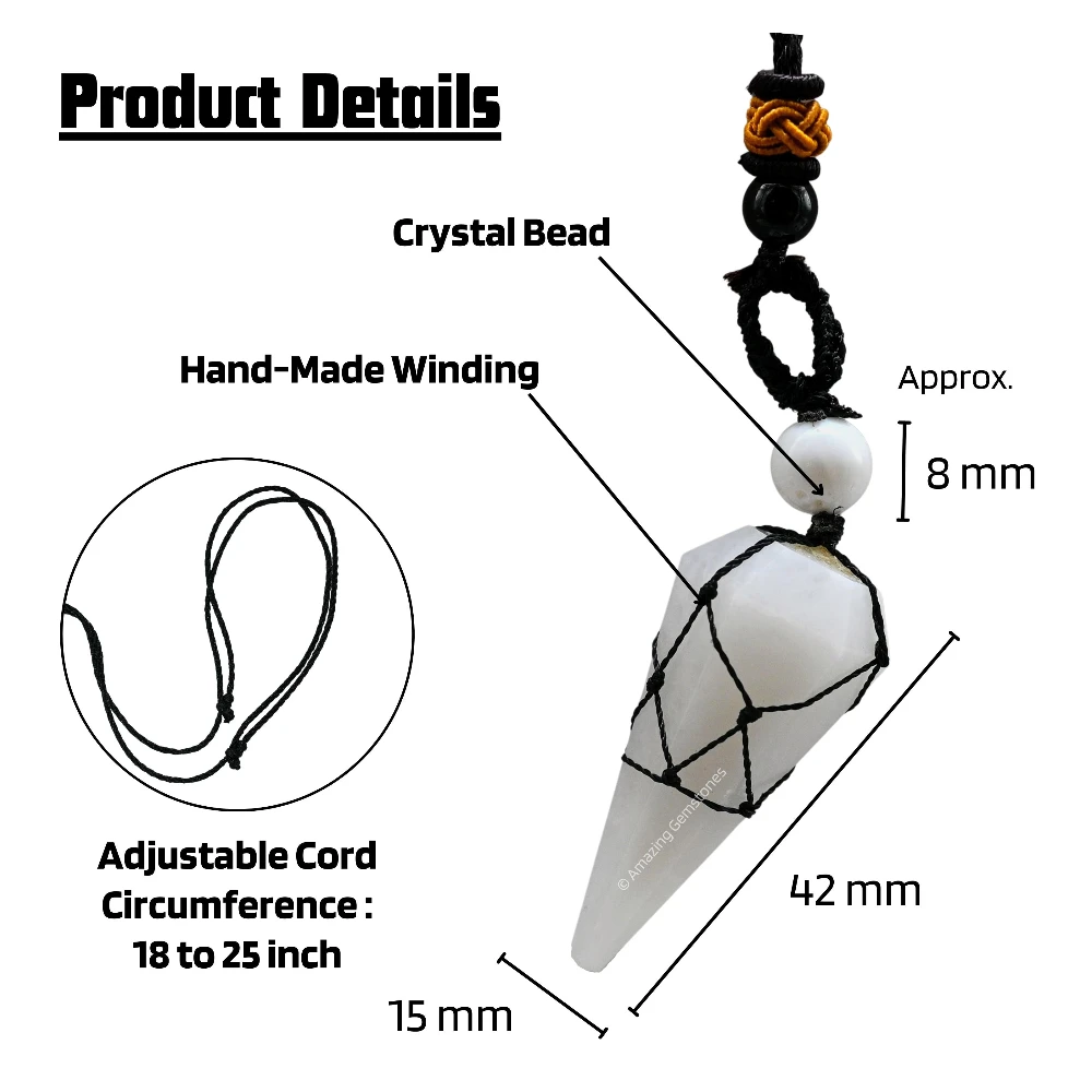 Snow Quartz Pendulum Pendant Necklace (Macrame)