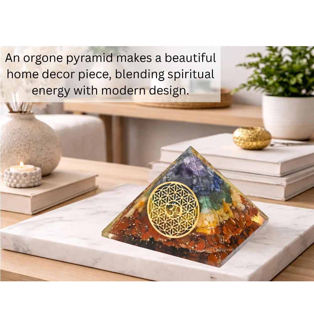 Natural Chakra Orgone Pyramid - OM Flower of Life