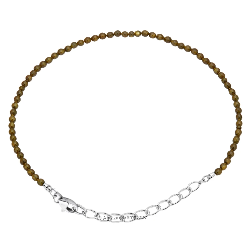 Grey Cats Eye Crystal Bracelet - 2mm Faceted Bead (Silver)